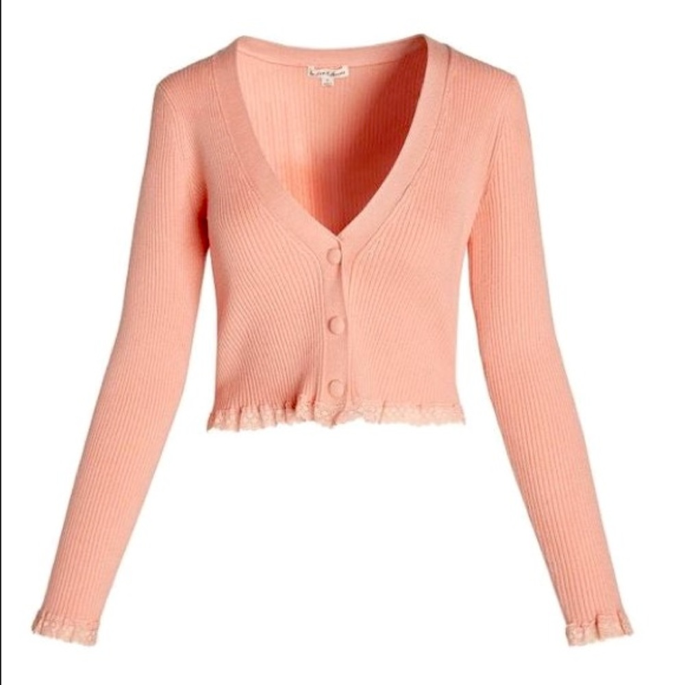 For Love & Lemons Nina Cropped Cardigan in Peach
